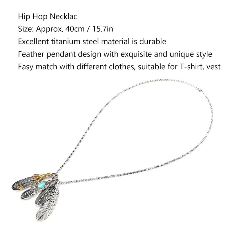 woobles Hip Hop Necklace, Titanium Steel Necklace in Punk Hip Hop Style Feather Pendant Men Women Necklace Jewelry for Boys Necklace Unisex Fashionable Necklaces Jewelry - Image 2